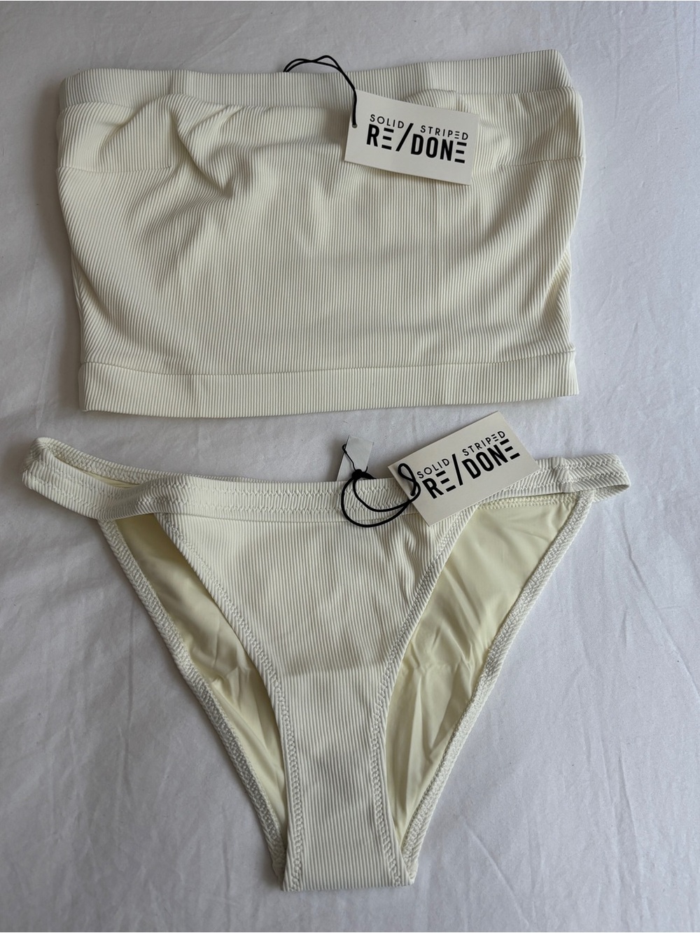 Solid & Striped Re/Done Women's Ribbed Bandeau Bikini Set in Cream